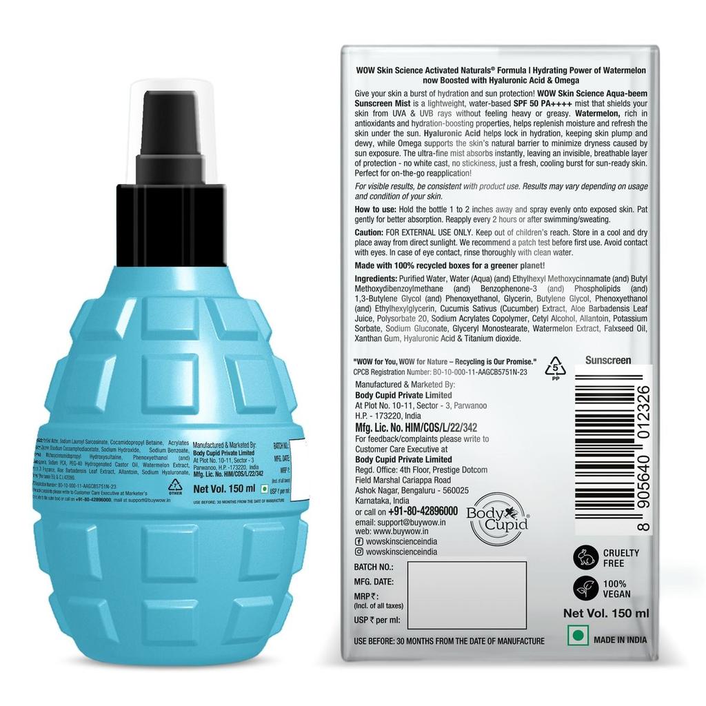 Aqua-Beem Sunscreen Mist SPF 50 PA++++ Effortless, Mess-Free Sun
