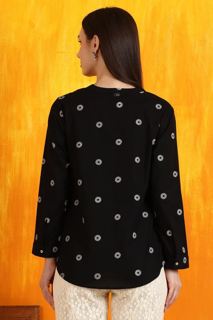 Black Printed Pure Cotton Button Down Shirt — photo 5