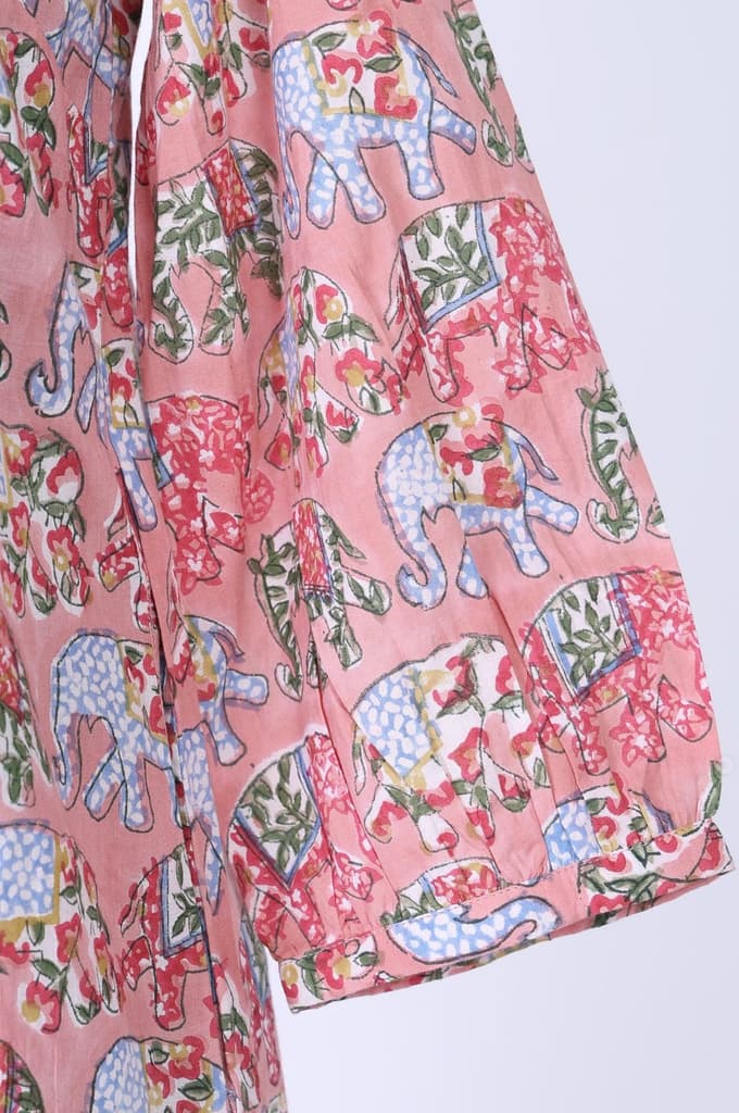 Pink Block Printed Pure Cotton Straight Kurta with Pants Set — photo 7