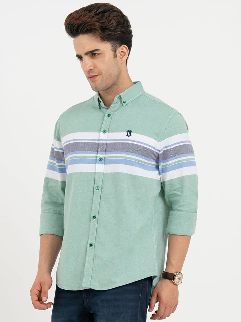 Shirts for Men in Green | Striped Full Sleeve Shirt — photo 2