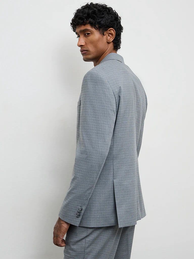 WES Formals Grey Houndstooth Checkered Slim-Fit Blazer — photo 4