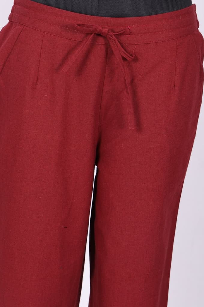 Maroon Embroidered Cotton Blend Straight Fit Ankle Length Pants — photo 3