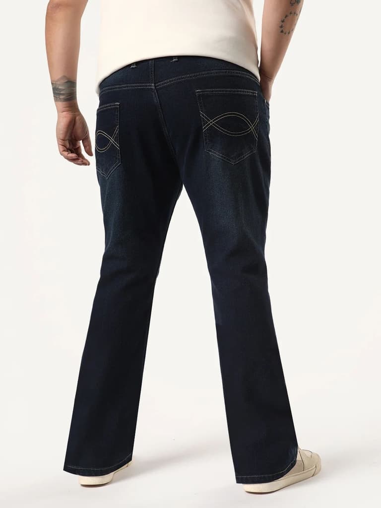 Plus Men's Dark Blue Bootcut Fit Mid Rise Heavy Washed Jeans Stretchable — photo 3