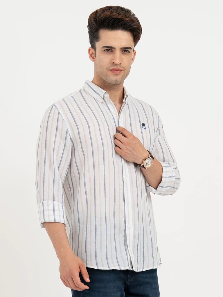 Shirts for Men in White | Striped Full Sleeve Shirt — photo 6