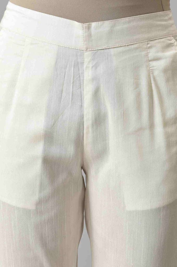 White Floral Wide Leg Cotton Pants With Elasticated Waist — photo 6