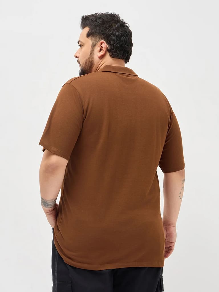 Plus Men's Chocolare Brown Solid Regular Fit Half Sleeve Cotton Polo T-Shirt — photo 3