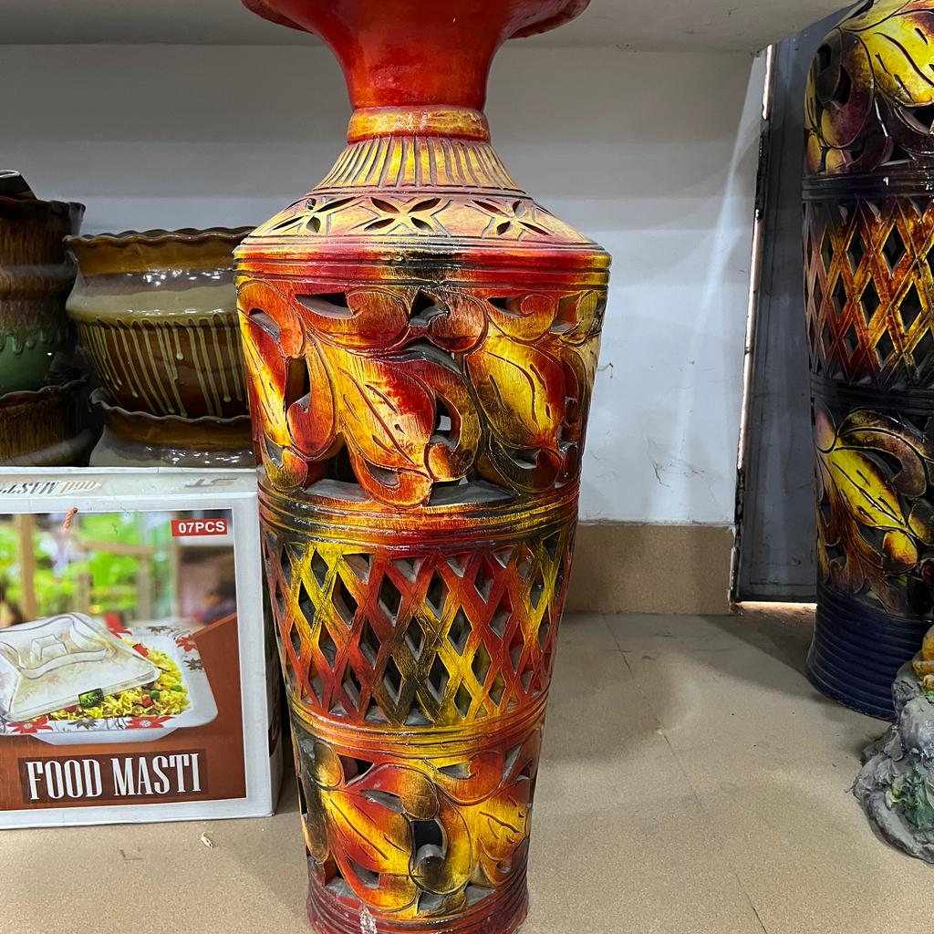 Vase with Flower Design | Decorative | Ceramic | Yellow and Orange