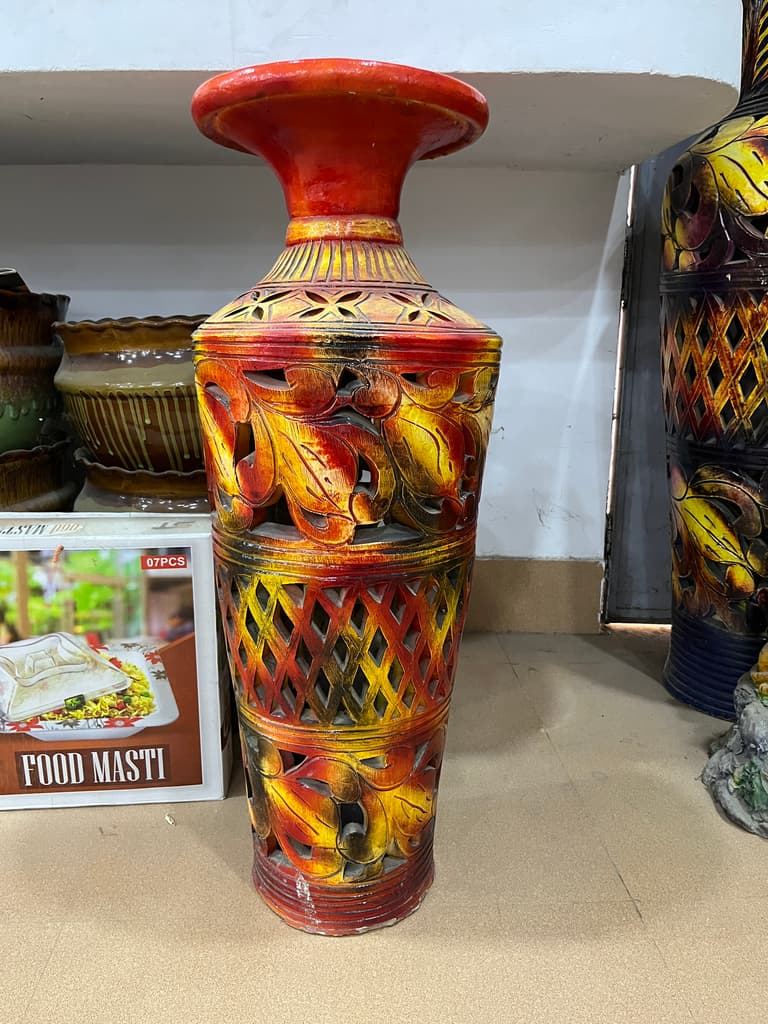 Vase with Flower Design | Decorative | Ceramic | Yellow and Orange