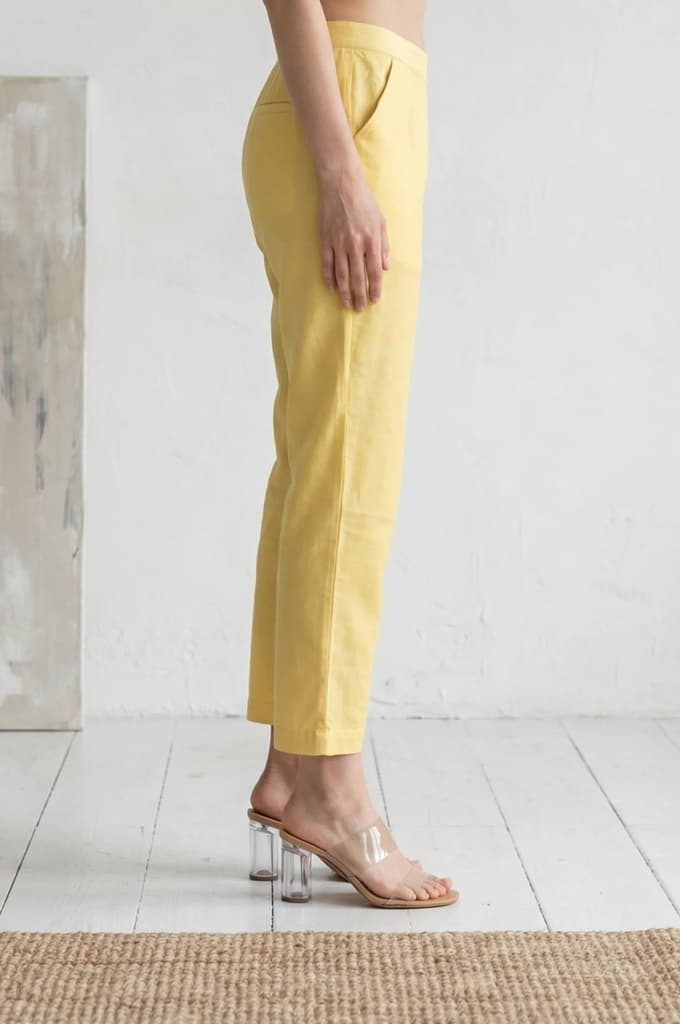 Yellow Solid Straight Fit Pants with Lace — photo 6