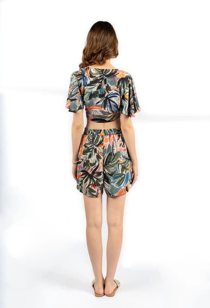 Multicolour Tropical Fit & Flare Co-ord Set in Poly Georgette — photo 2