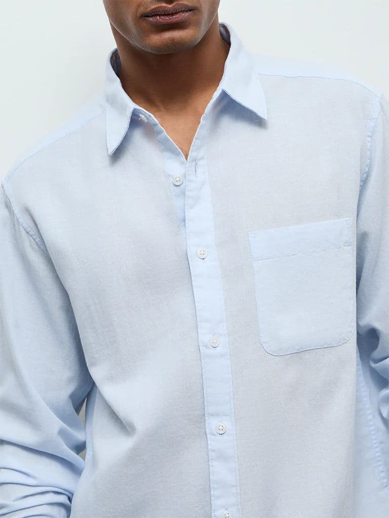 WES Casuals Light Blue Relaxed-Fit Cotton-Blend Shirt — photo 3