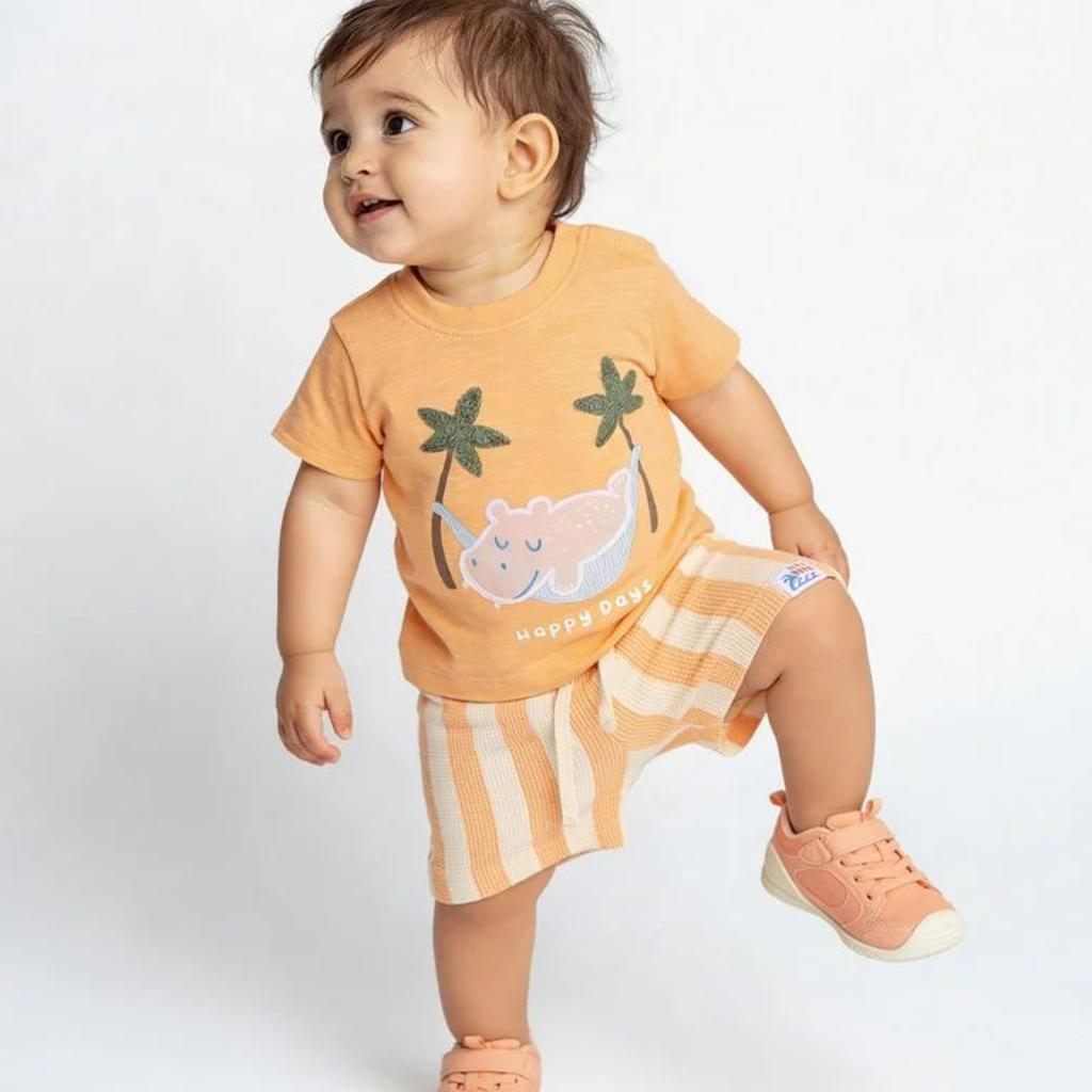 HOP Baby Boys Coral Printed Cotton T-Shirt and Shorts Set