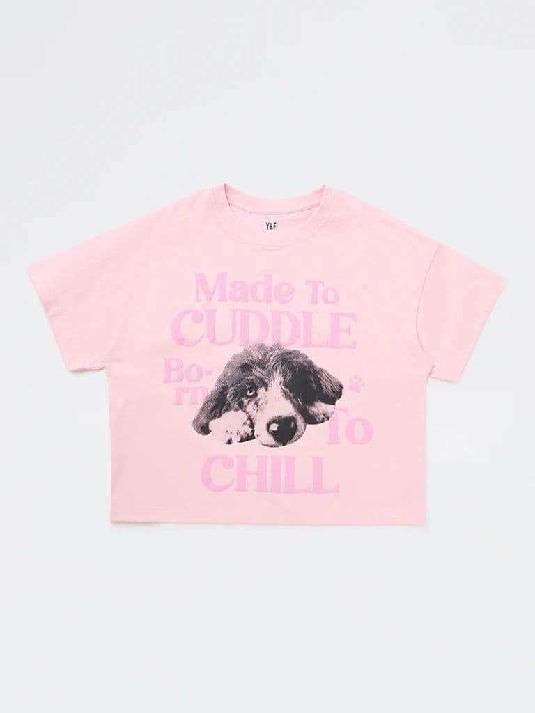 Y&F Kids Girls Pink Printed Cotton T-Shirt — photo 4
