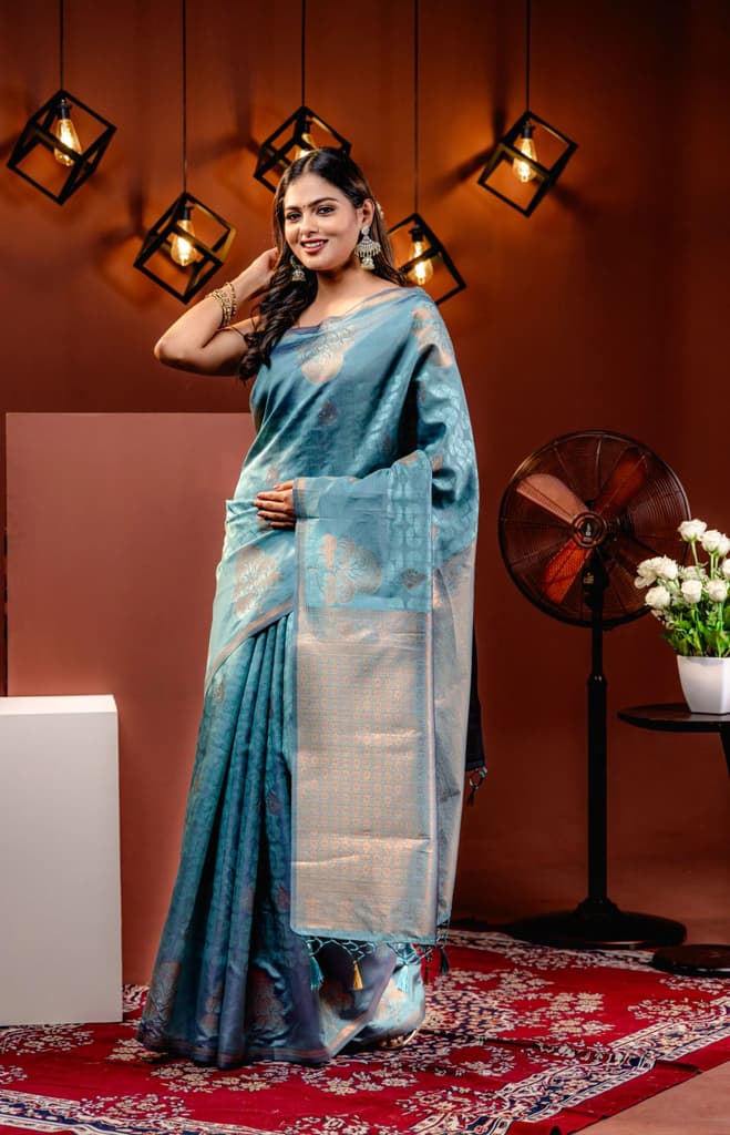 Mimosa Women's Woven Design Kanjivaram Style Art Silk Saree With Blouse Piece : SA00001762RMFREE — photo 2