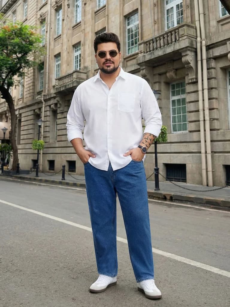 Plus Men's Blue Relaxed Fit Washed Denim Jeans Non-Stretchable — photo 4