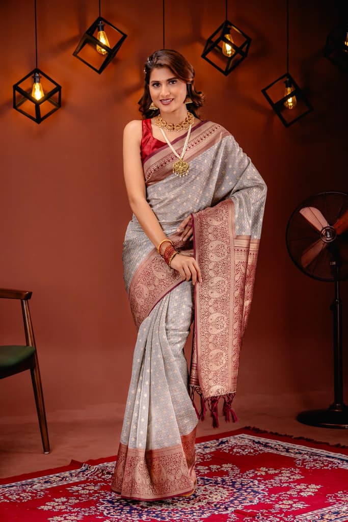 Mimosa Women's Woven Design Kanjivaram Style Art Silk Saree With Blouse Piece : SA00001612BEGFREE — Beige