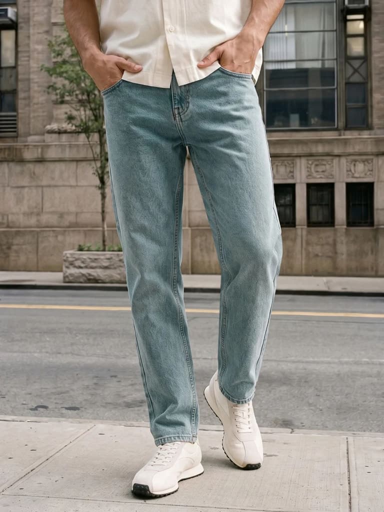 Men's Ice Blue Relaxed Fit Washed Denim Jeans Non-Stretchable — 28 / Ice Blue