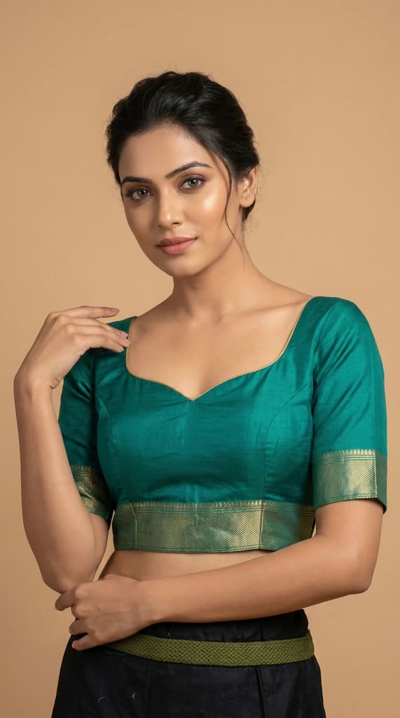 MIMOSA Women's Woven Design Banarasi Style Chiffon Saree with Blouse Piece - Rama ( SA00003124RMFREE ) — photo 4