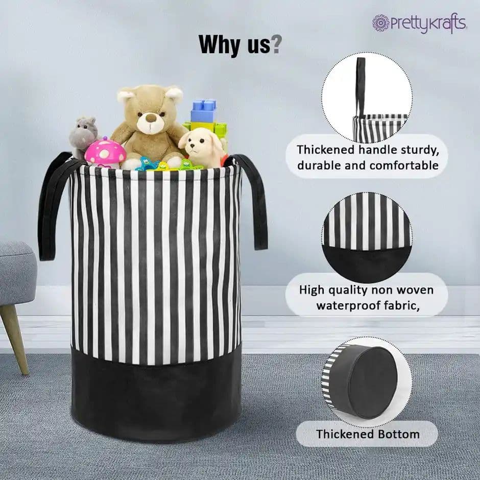 Prettykrafts 45 Ltr Folding Laundry Basket For Clothes, Freestanding Laundry Hamper,Set Of 1, Black — photo 2