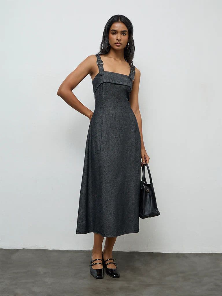 LOV Dark Grey Denim A-Line Dress — photo 2