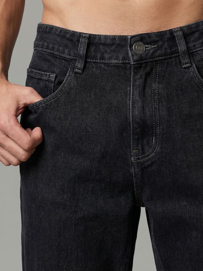 Men's Dark Grey Relaxed Fit Washed Denim Jeans Non-Stretchable — photo 5