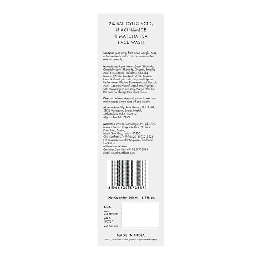 2% Salicylic Acid Niacinamide & Matcha Tea Face Wash - 100 ml