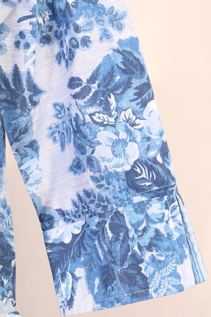 Blue Floral Printed Buttons Pure Cotton Straight Kurta — photo 6