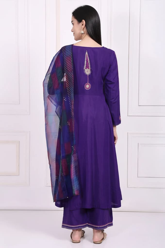 Purple Embroidered Anarkali Kurta with Parallel Pant and Dupatta Set — photo 5
