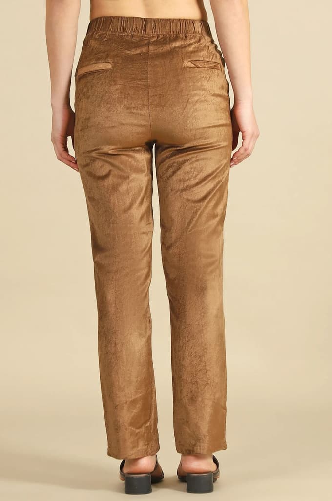 Gold Solid Straight Fit Cotton Pants — photo 5
