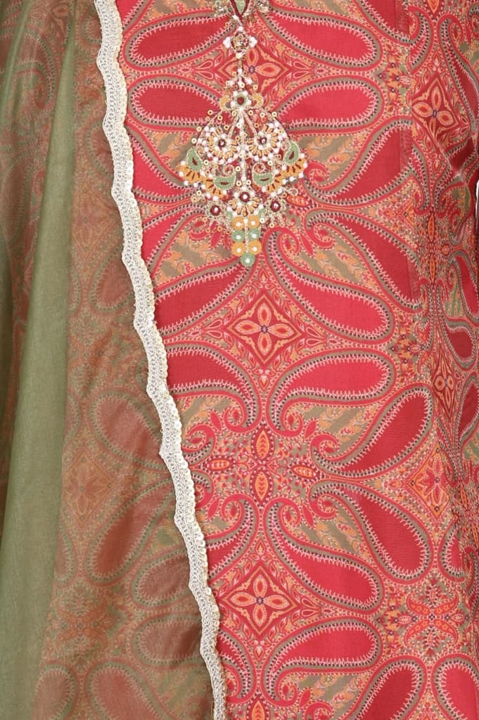 Red Sequins Paisley Printed Organza Straight Kurta With Straight Pants And Dupatta Set — photo 2