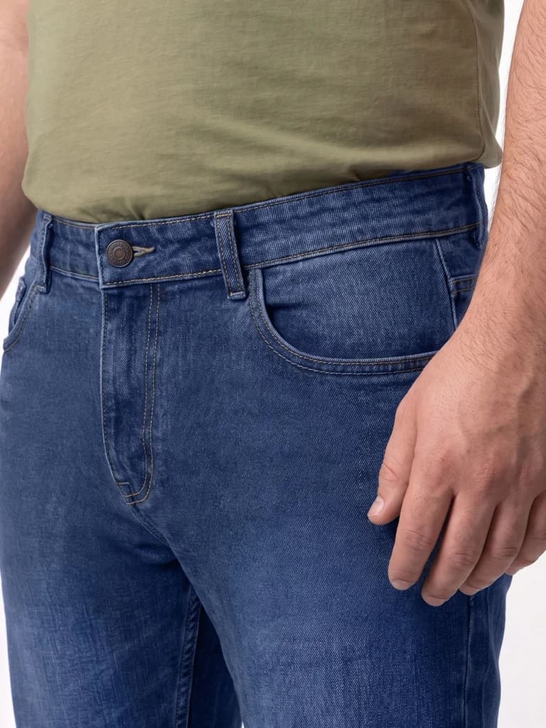 Plus Men's Blue Relaxed Fit Washed Denim Jeans Non-Stretchable — photo 6