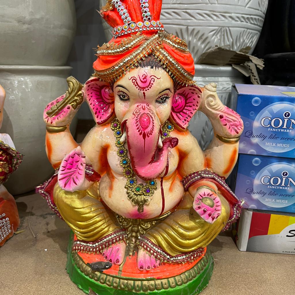 Ganesh Statue | Religious | Clay | Orange, Pink, Gold