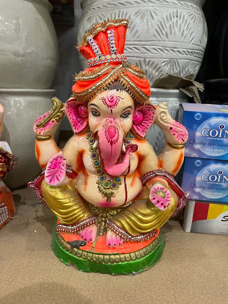 Ganesh Statue | Religious | Clay | Orange, Pink, Gold
