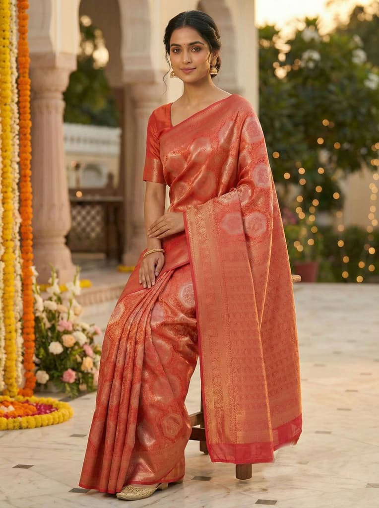 MIMOSA Women's Woven Design Kanjivaram Style Art Silk Saree with Blouse Piece - Gajjari ( SA00002246GJFREE ) — photo 4