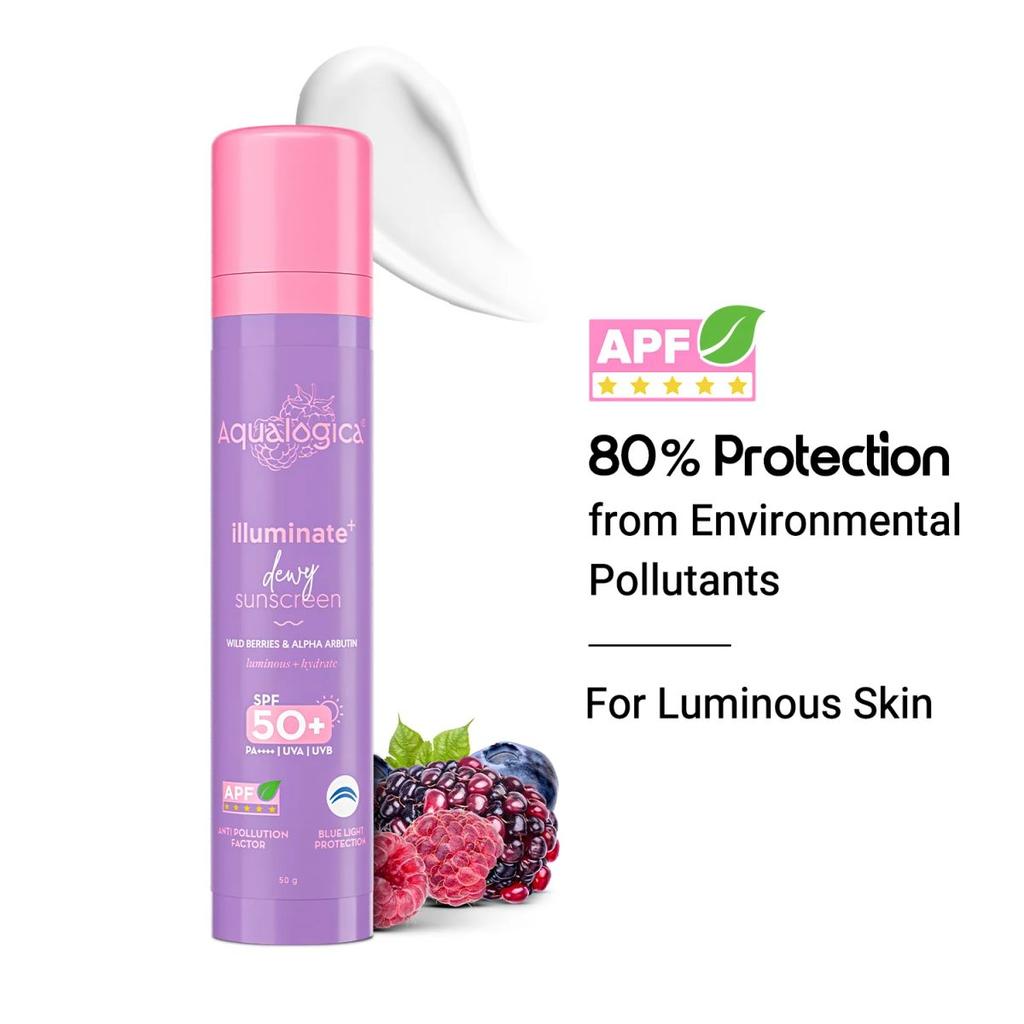 Illuminate+ Dewy Sunscreen In-Vivo Tested SPF 50+ PA++++ with Wild Berries & Alpha Arbutin - 50 g