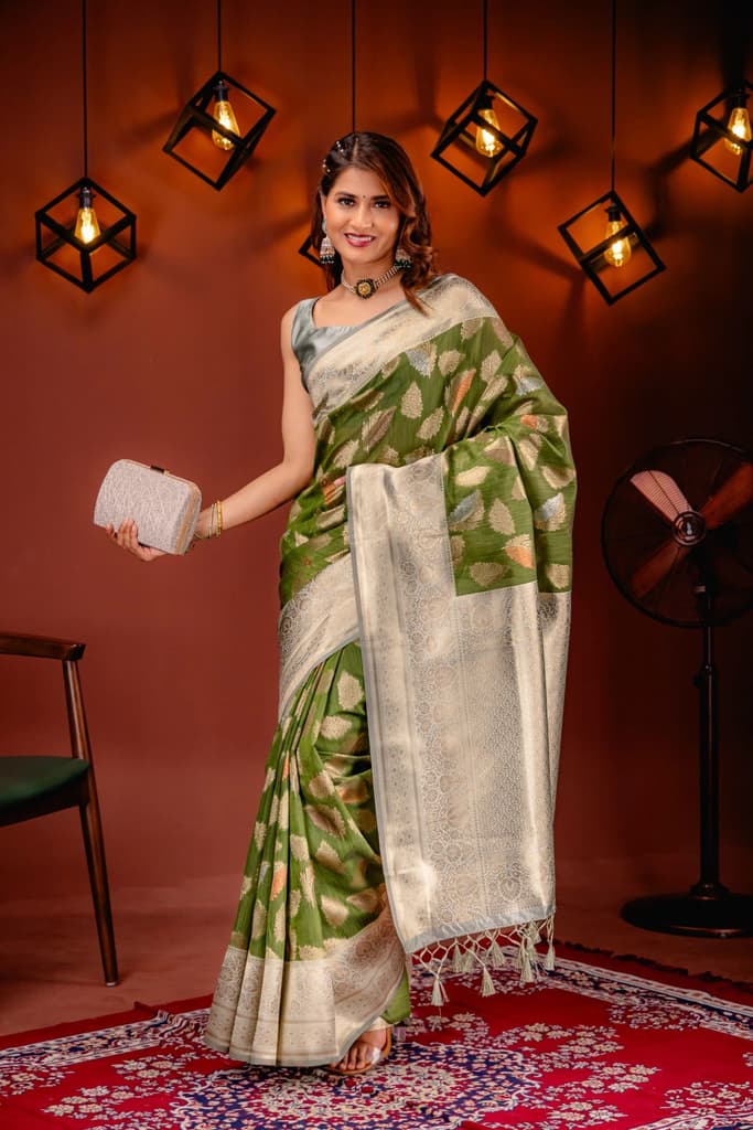 Mimosa Women's Woven Design Kanjivaram Style Art Silk Saree With Blouse Piece : SA00001742OLFREE — photo 5