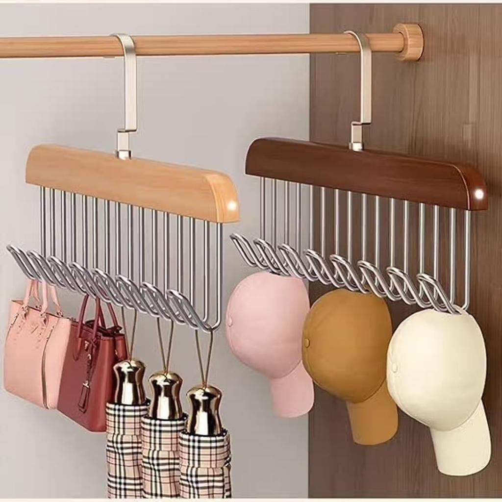 Perpetual Wooden Hangers | Adjustable 8-Hook Wardrobe Hanger for Accessories | Pack of 5