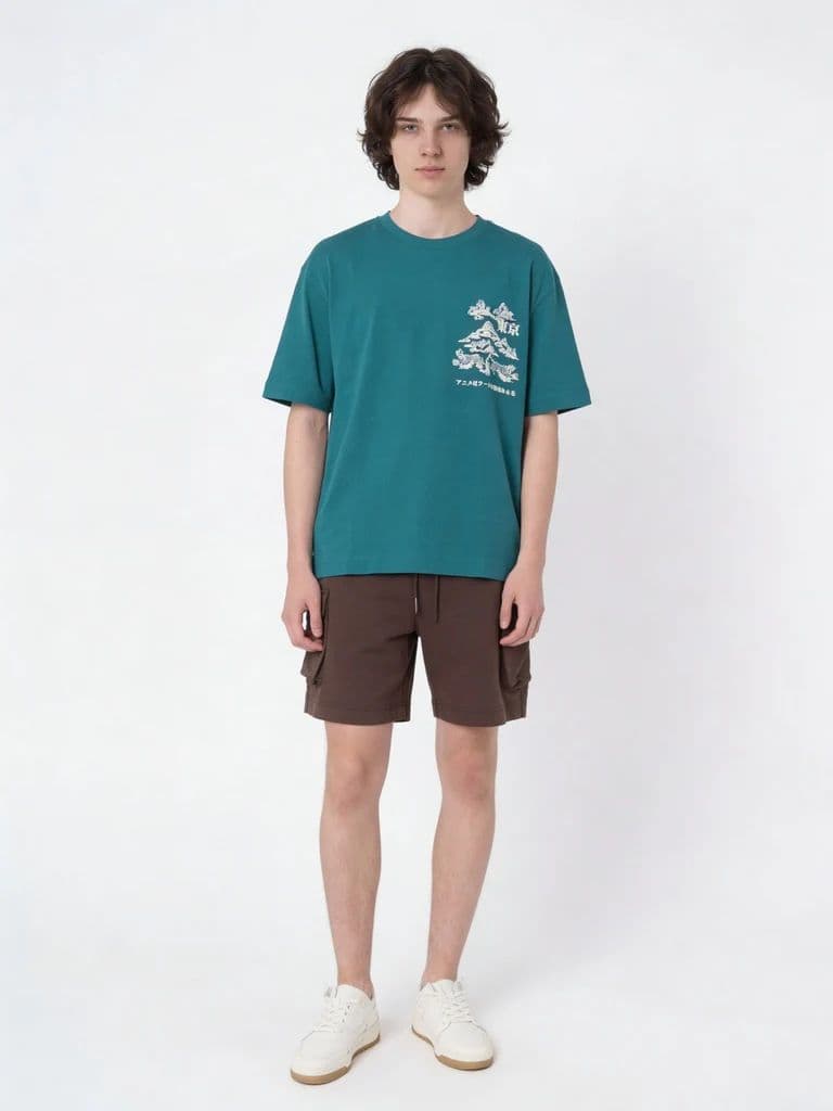 Y&F Kids Boys Green Printed Cotton T-Shirt