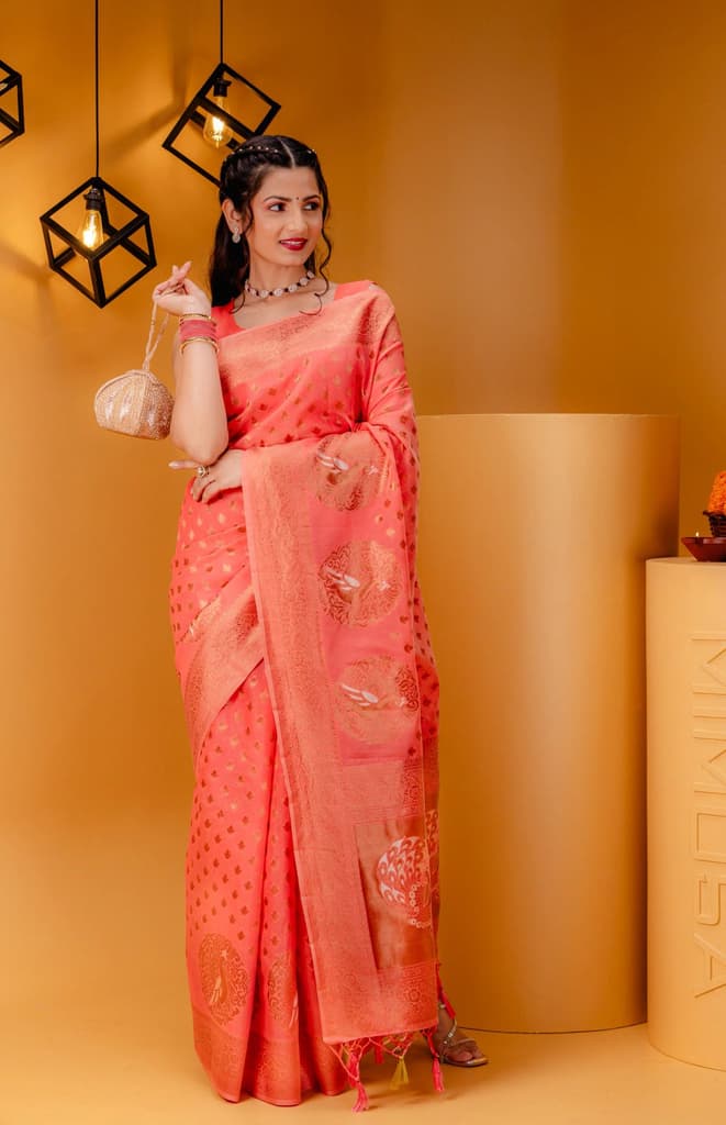 Mimosa Women's Woven Design Banarasi Style Art Silk Saree With Blouse Piece : SA00001808GJFREE — photo 5