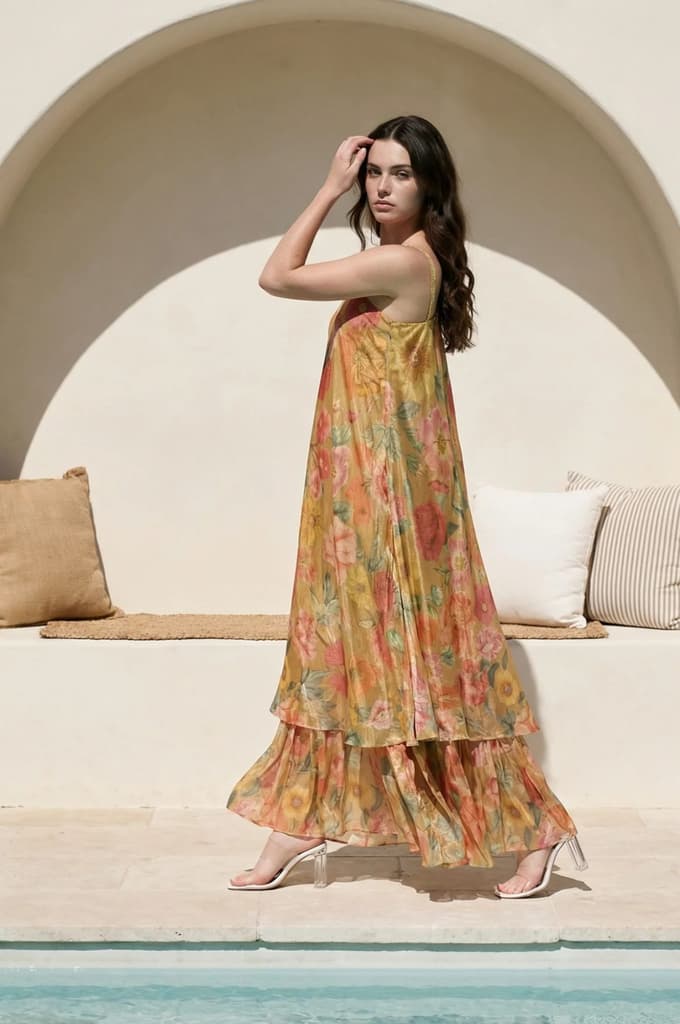 Yellow Floral Printed Flared Dress — photo 4