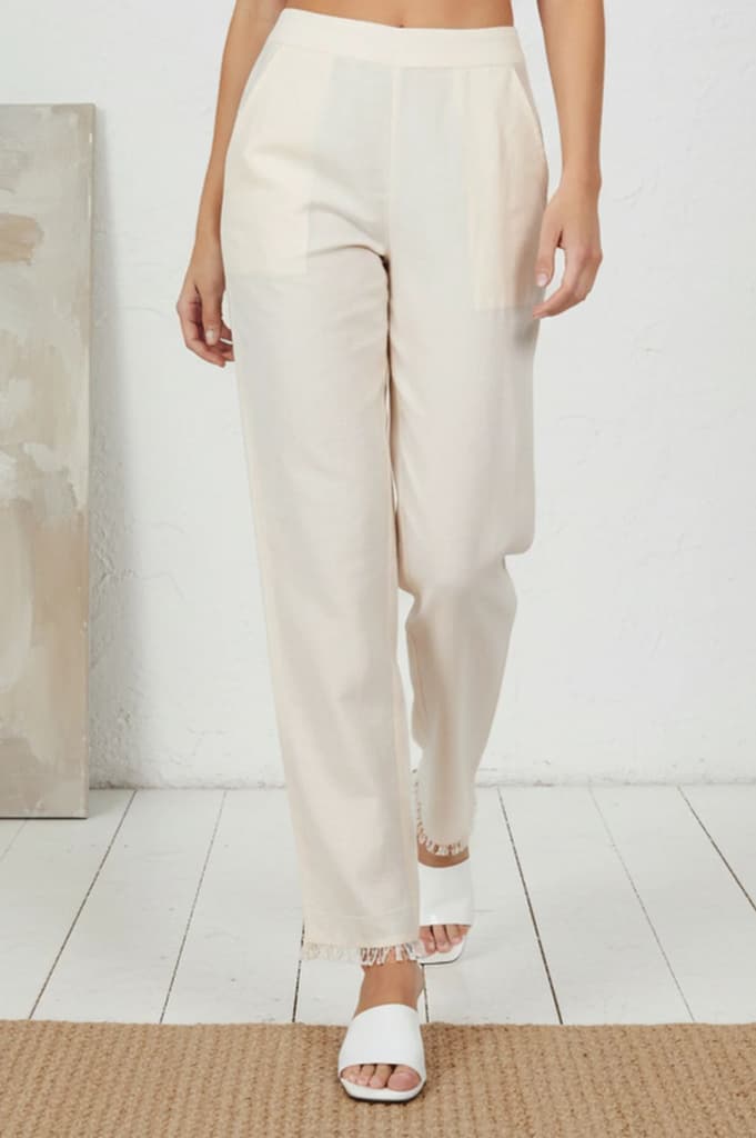 Off-White Solid Ankle Length Mid Rise Straight Pants — S