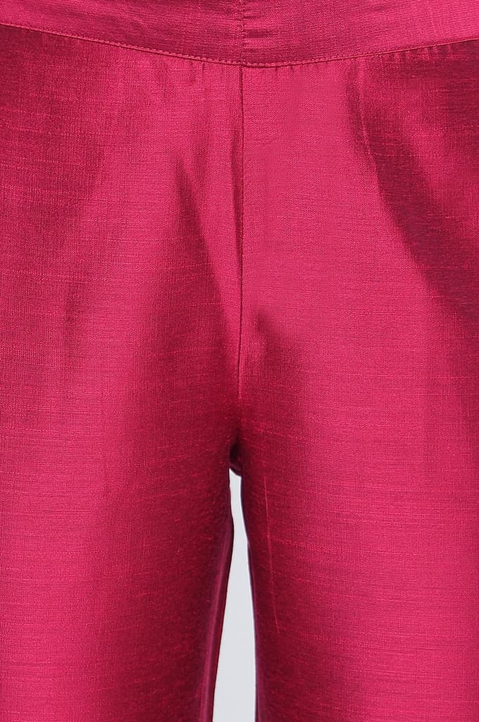 Pink Solid Mid Rise Slub Trousers in Ankle Length — photo 2