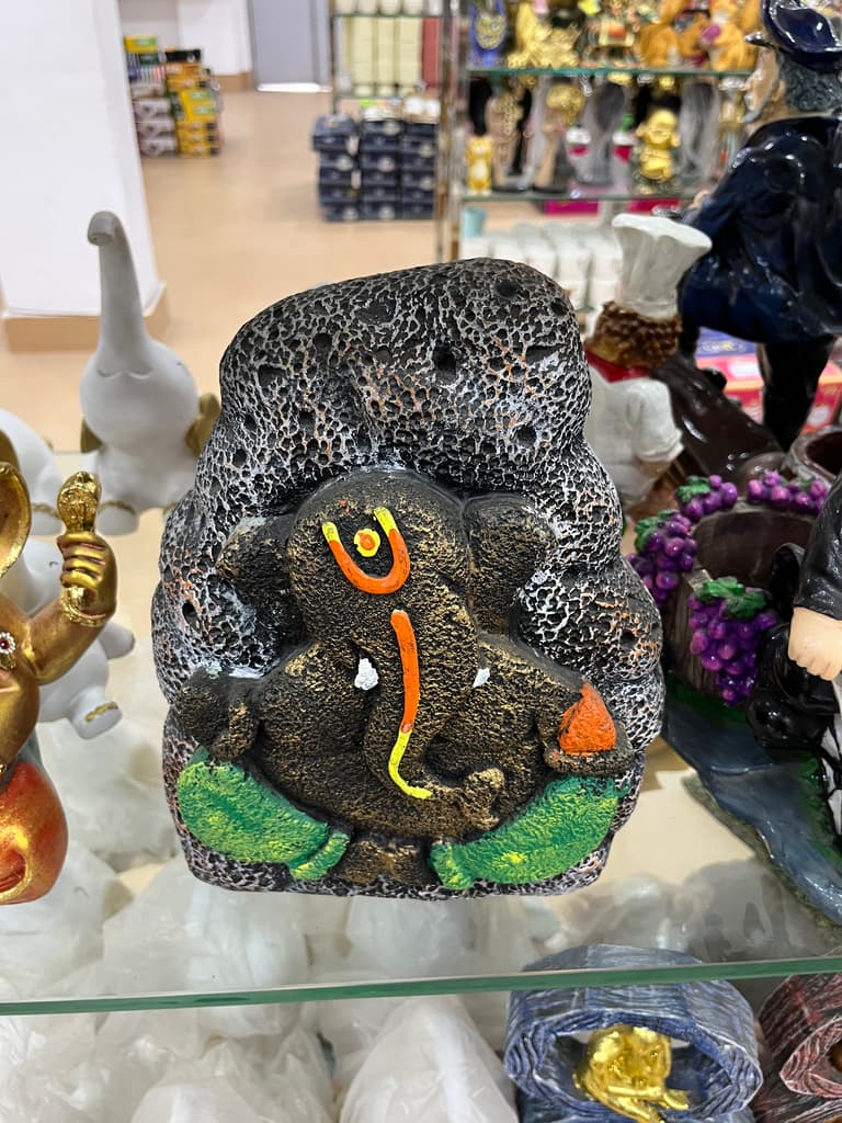 Ganesha Statue | Sculpture | Stone | Black, Orange, Green