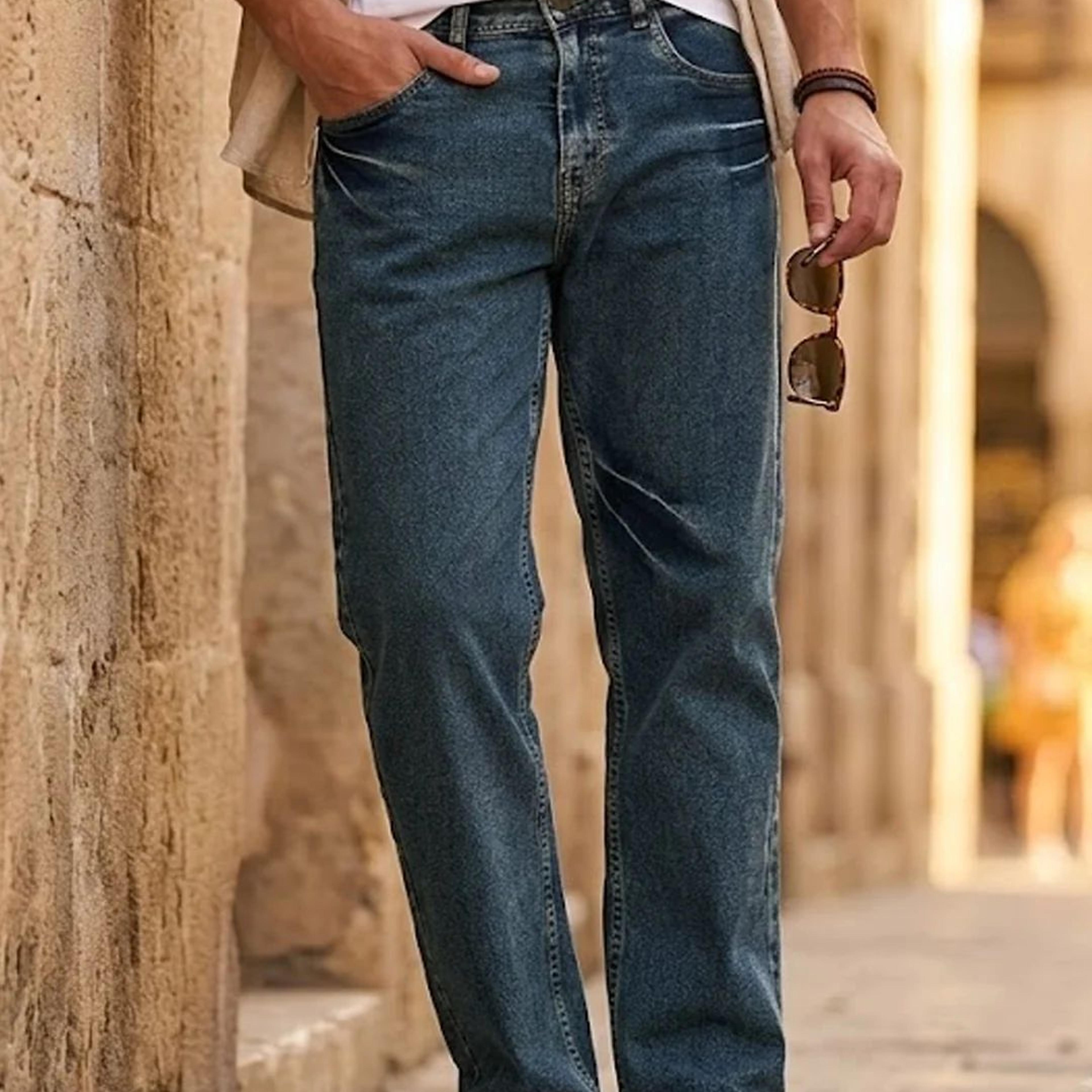 Men's Light Blue Regular Fit Acid Washed Denim Jeans Stretchable