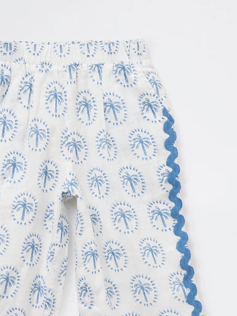 HOP Kids Girls Blue Tropical Printed High-Rise Trousers — photo 5