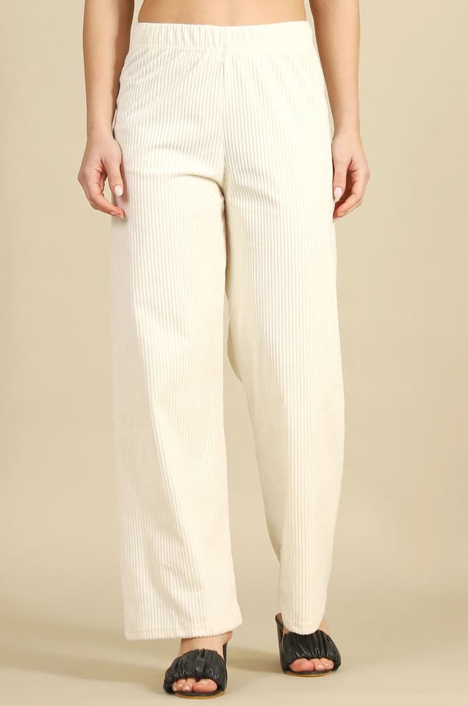 Cream Solid Straight Fit Cotton Pants — photo 2