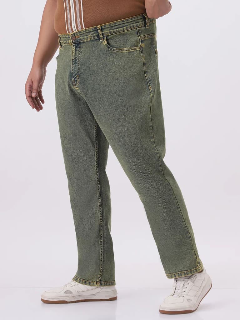 Plus Men's Ice Blue Straight Fit Heavy Washed Jeans Stretchable — photo 2