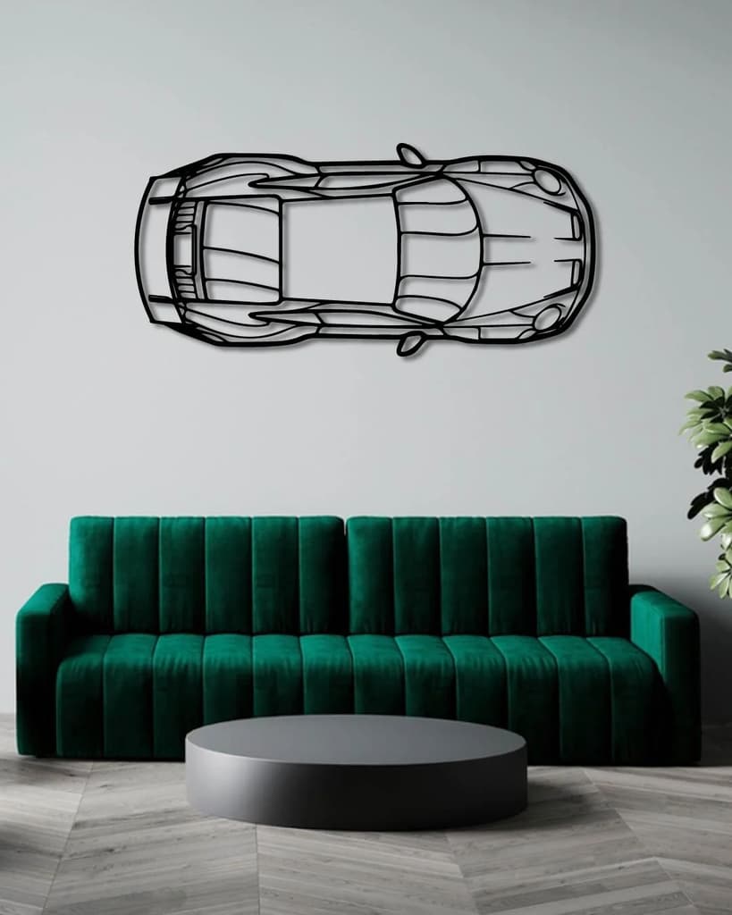 PORSCHE 911 992 GT3 RS PERSPECTIVE TOP VIEW METAL WALL ART