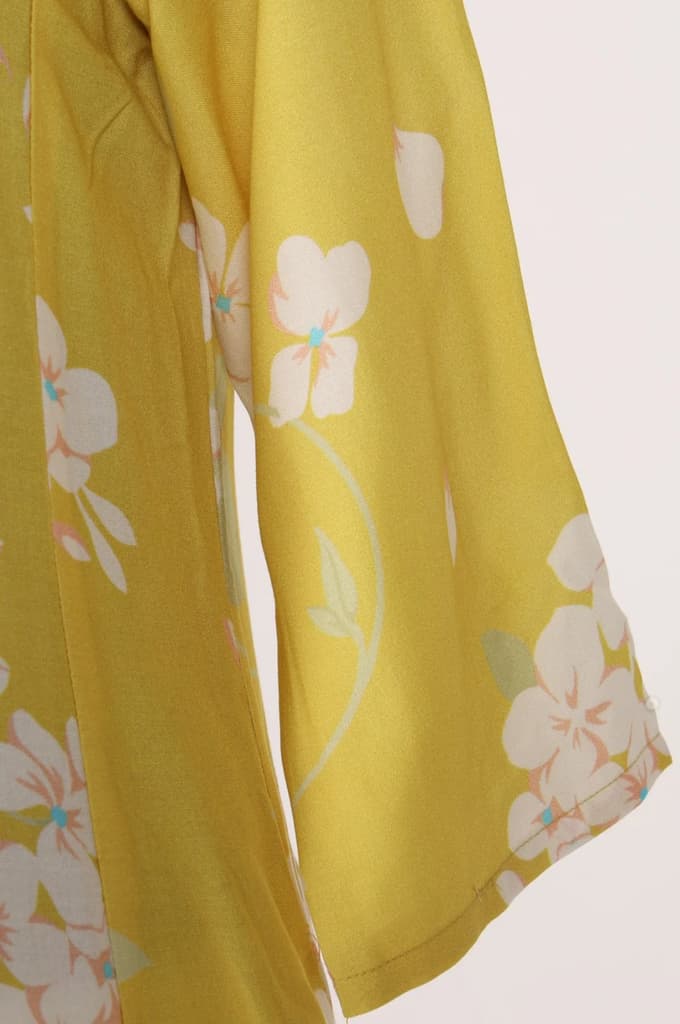 Yellow Floral Printed Cotton Flax Flared Kurta — photo 7