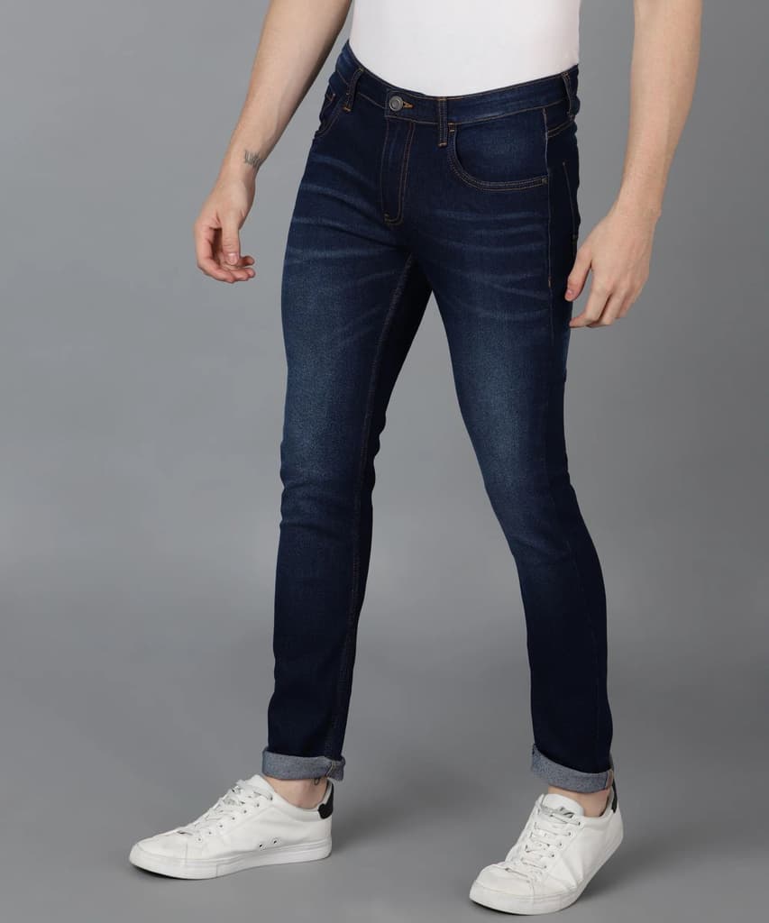 Men's Navy Skinny Fit Washed Jeans Stretchable — photo 2